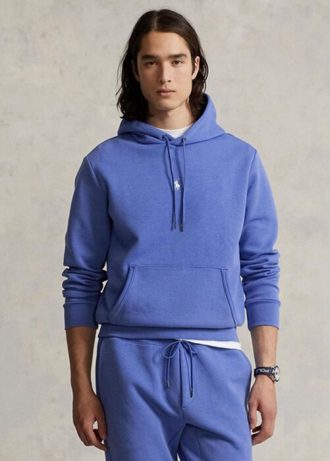 Blå Ralph Lauren dubbelstickad luvtröja för män