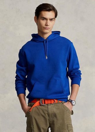 Blå Ralph Lauren dubbelstickad luvtröja för män