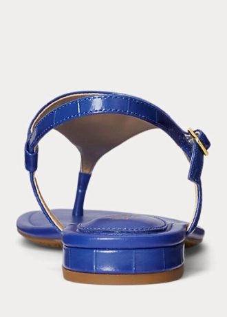 Blå Ralph Lauren Ellington-präglade lädersandaler för kvinnor
