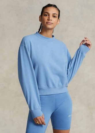 Blå Ralph Lauren fleece sweatshirts med rund hals för kvinnor