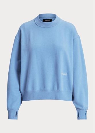 Blå Ralph Lauren fleece sweatshirts med rund hals för kvinnor
