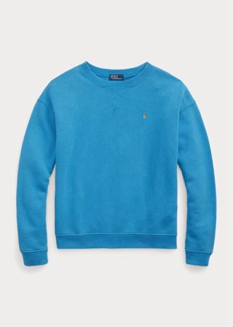 Blå Ralph Lauren fleece sweatshirts med rund hals för kvinnor