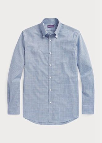 Blå Ralph Lauren Gingham lättskött twill formella skjortor för män