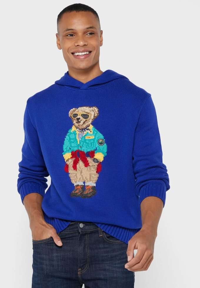 Blå Ralph Lauren grafisk luvtröja för män Blå Ralph Lauren grafisk luvtröja för män