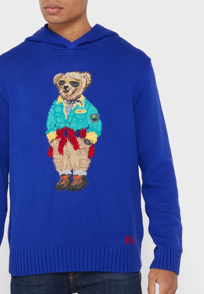 Blå Ralph Lauren grafisk luvtröja för män Blå Ralph Lauren grafisk luvtröja för män