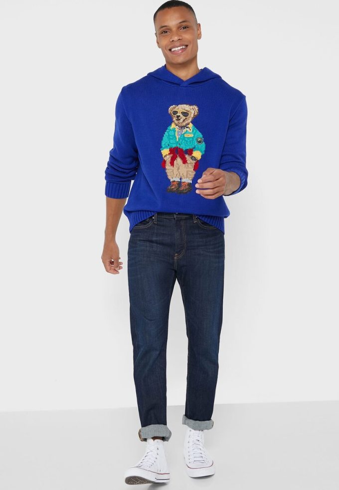 Blå Ralph Lauren grafisk luvtröja för män Blå Ralph Lauren grafisk luvtröja för män
