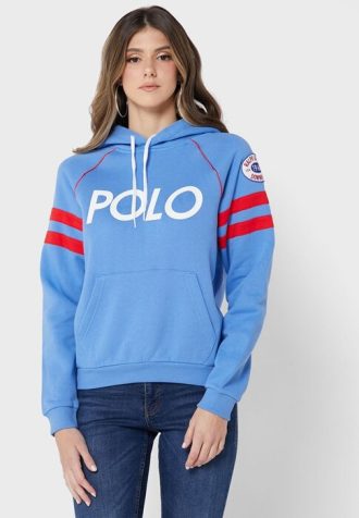 Blå Ralph Lauren grafisk stickad luvtröja för kvinnor