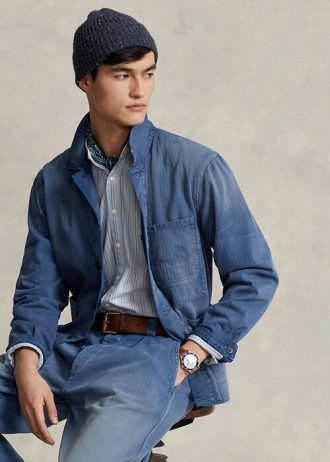 Blå Ralph Lauren Herringbone Twill Utility Jackor för män