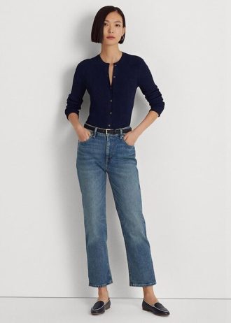 Blå Ralph Lauren High-rise raka ankeljeans för kvinnor