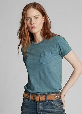 Blå Ralph Lauren Indigo bomullsfick T-shirts för kvinnor