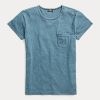 Blå Ralph Lauren Indigo bomullsfick T-shirts för kvinnor Blå Ralph Lauren Indigo bomullsfick T-shirts för kvinnor