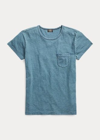 Blå Ralph Lauren Indigo bomullsfick T-shirts för kvinnor