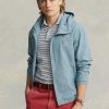 Blå Ralph Lauren Indigo Chambray huvjackor för män Blå Ralph Lauren Indigo Chambray huvjackor för män
