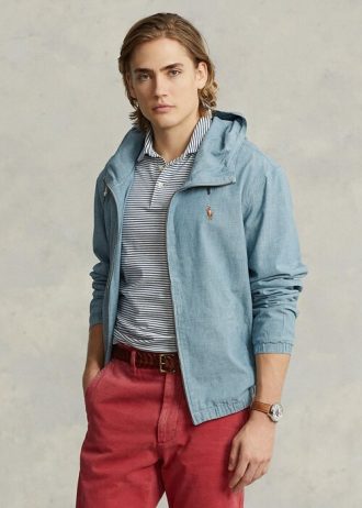Blå Ralph Lauren Indigo Chambray huvjackor för män