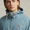 Blå Ralph Lauren Indigo Chambray huvjackor för män Blå Ralph Lauren Indigo Chambray huvjackor för män