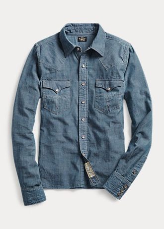 Blå Ralph Lauren Indigo Chambray Westernskjortor för kvinnor