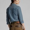 Blå Ralph Lauren Indigo Chambray Westernskjortor för kvinnor Blå Ralph Lauren Indigo Chambray Westernskjortor för kvinnor
