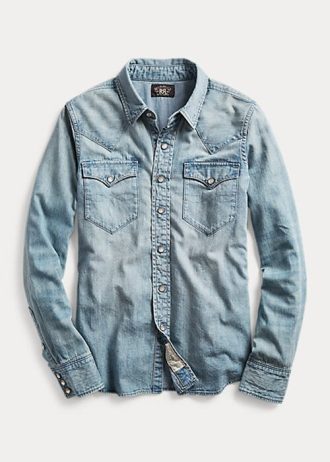 Blå Ralph Lauren Indigo denim västerländska skjortor för kvinnor