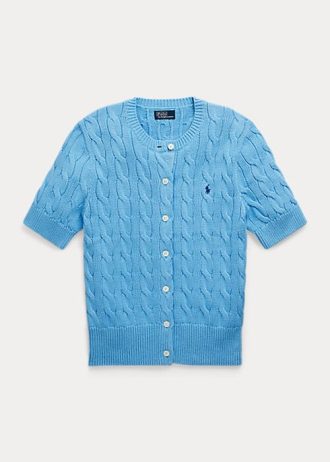 Blå Ralph Lauren kabelstickade kortärmade tröjor för kvinnor Blå Ralph Lauren kabelstickade kortärmade tröjor för kvinnor