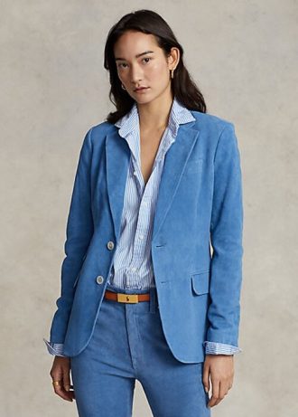 Blå Ralph Lauren lammskinnsblazer i mocka för kvinnor