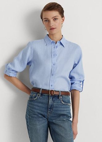 Blå Ralph Lauren linneskjortor för kvinnor