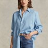 Blå Ralph Lauren linneskjortor med avslappnad passform för kvinnor Blå Ralph Lauren linneskjortor med avslappnad passform för kvinnor