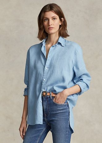 Blå Ralph Lauren linneskjortor med avslappnad passform för kvinnor