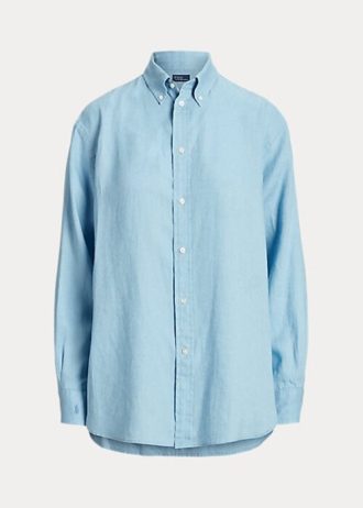 Blå Ralph Lauren linneskjortor med avslappnad passform för kvinnor