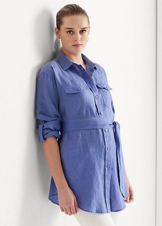 Blå Ralph Lauren linneskjortor med bälte för kvinnor