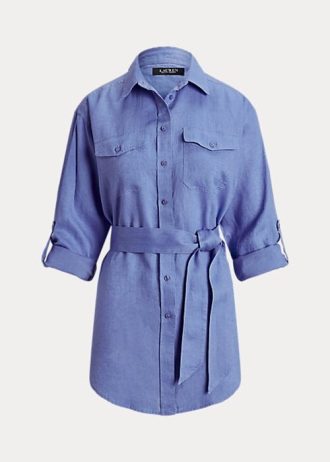 Blå Ralph Lauren linneskjortor med bälte för kvinnor