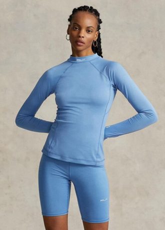 Blå Ralph Lauren Logotröja för kvinnor med långärmade Mockneck T-shirts