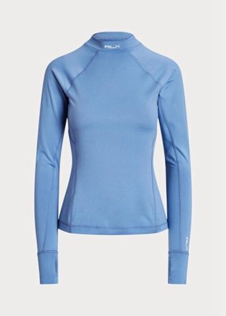 Blå Ralph Lauren Logotröja för kvinnor med långärmade Mockneck T-shirts