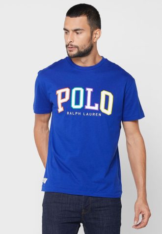 Blå Ralph Lauren logotyp T-shirts med rund hals för män