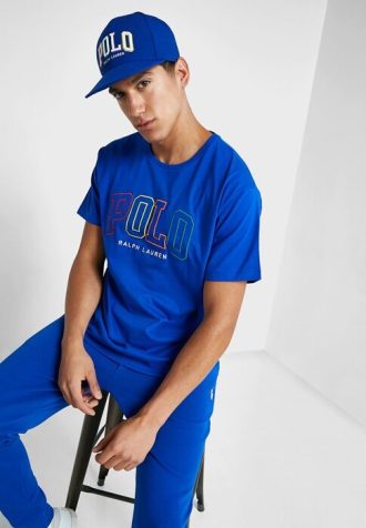 Blå Ralph Lauren logotyp T-shirts med rund hals för män