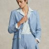 Blå Ralph Lauren Long Chambray Cotton Blazers för kvinnor Blå Ralph Lauren Long Chambray Cotton Blazers för kvinnor