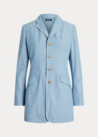 Blå Ralph Lauren Long Chambray Cotton Blazers för kvinnor