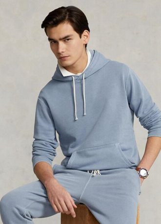Blå Ralph Lauren luvtröja i fleece i ekologisk bomull för män