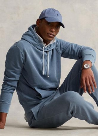 Blå Ralph Lauren luvtröja i fleece i ekologisk bomull för män