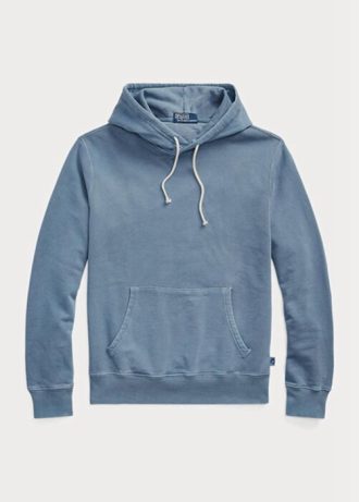 Blå Ralph Lauren luvtröja i fleece i ekologisk bomull för män