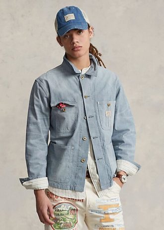 Blå Ralph Lauren Micro-Check Indigo jeansjackor för män