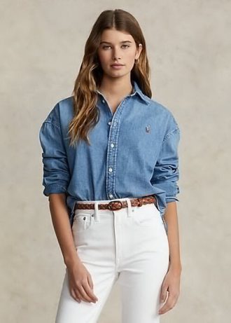 Blå Ralph Lauren oversize jeansskjortor för kvinnor