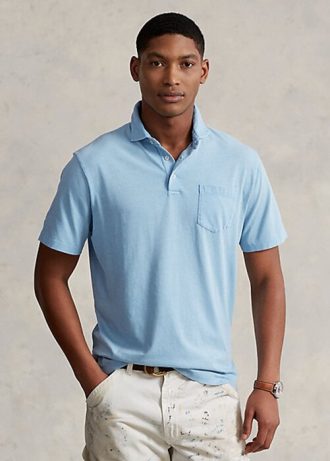Blå Ralph Lauren pikétröjor i bomull och linne med klassisk passform för män