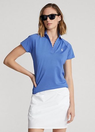 Blå Ralph Lauren Pikétröjor i nät med bågad knapp för kvinnor