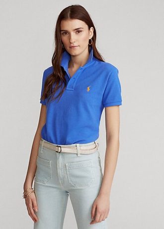 Blå Ralph Lauren Pikétröjor med mesh i klassisk passform för kvinnor