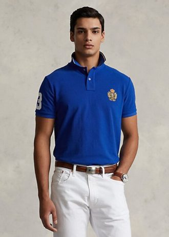 Blå Ralph Lauren pikétröjor med mesh pikétröjor i klassisk passform för män