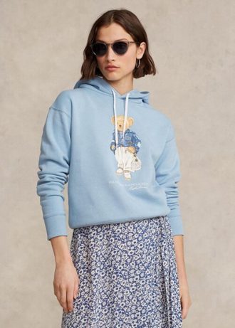 Blå Ralph Lauren Polo Bear Fleece Hoodie för kvinnor