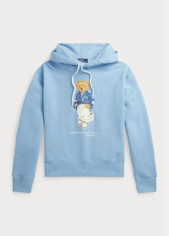 Blå Ralph Lauren Polo Bear Fleece Hoodie för kvinnor