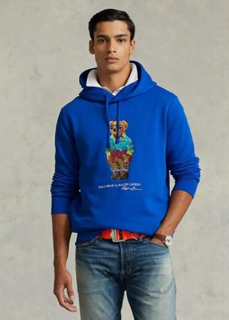 Blå Ralph Lauren Polo Bear Fleece Luvtröja för män