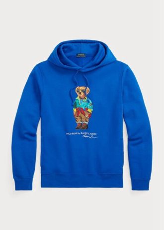 Blå Ralph Lauren Polo Bear Fleece Luvtröja för män