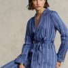 Blå Ralph Lauren randiga kavajer i linne-bomull med bälte för kvinnor